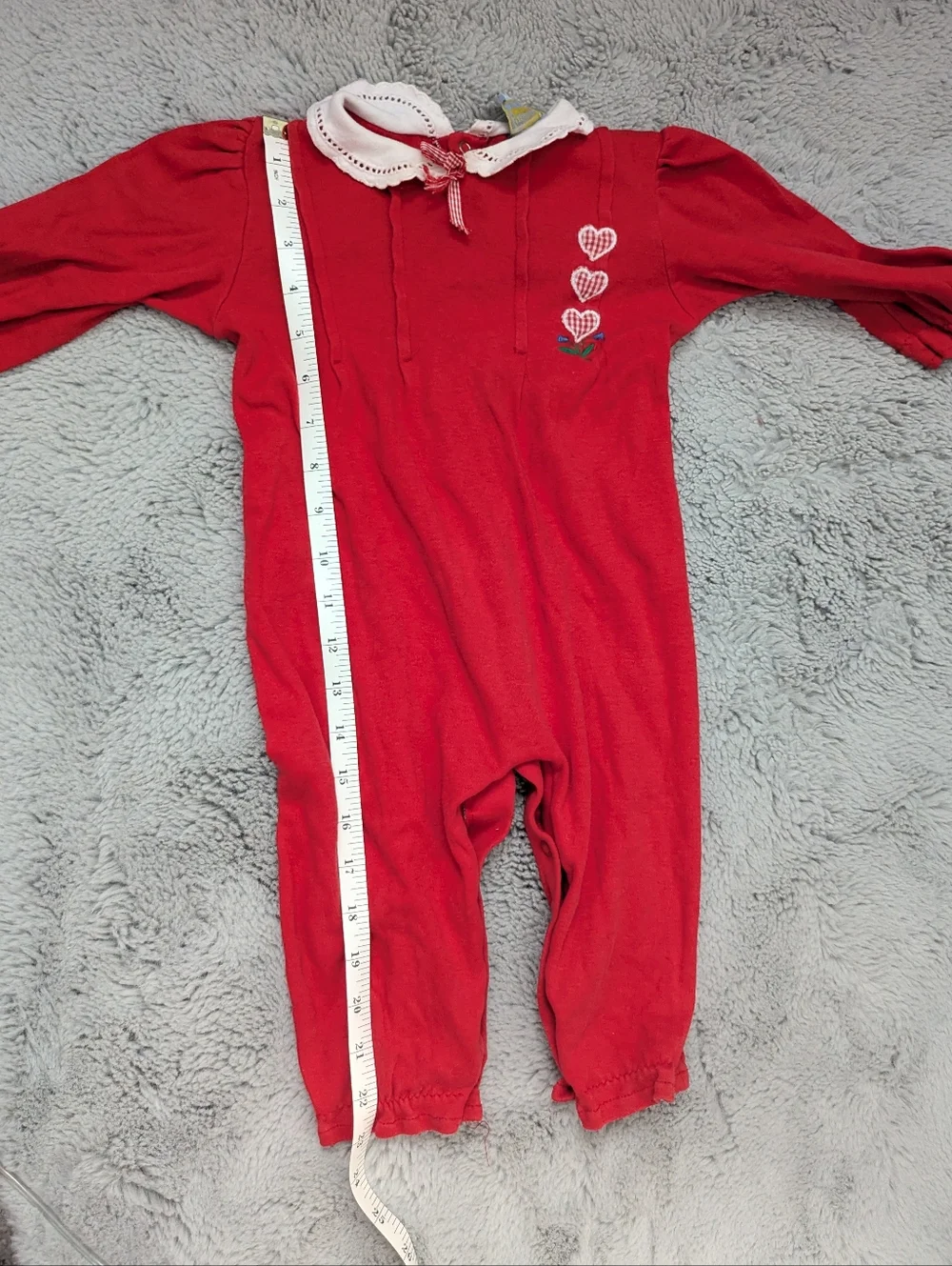 Vintage 90s Little Me Red Heart Embroidered One Piece Romper With Collar